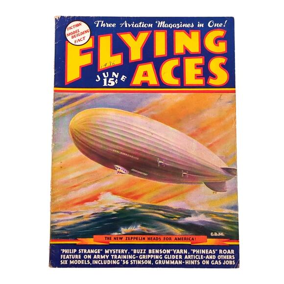 Flying Aces Pulp Magazine June 1936 Vol 23 #3 New Zeppelin Heads to America - Picture 1 of 7